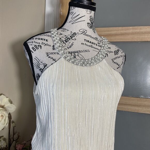 Jacaranda Ivory Elastic Waist Pleated Halter Midi Dress Women's Size M - Picture 3 of 9